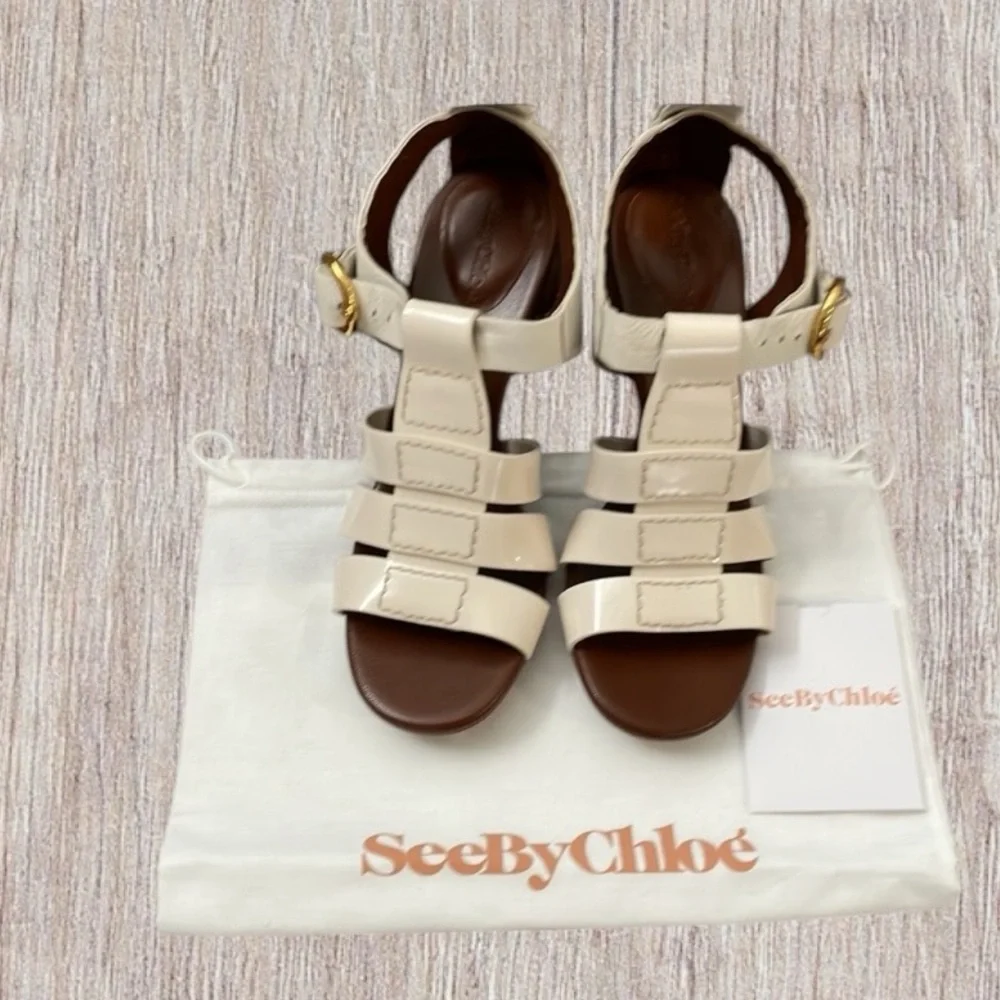 Women’s Natural Millye Block Heels Sandals by Sea By Chloe Size EU 38 / US 7.5. - Picture 10 of 11
